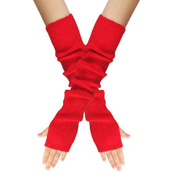 Kashamiirisekoitetut käsivarsinlämmittimet talviset sormittomat käsineet neulotut pipohanskat rannelämmittimet peukalonreiällä naisille red One size fits all