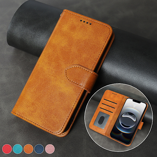 RY/Klassinen lompakkokotelo Nahkakotelo Matkapuhelinlaukut Käännettävä suojakotelo Tarvikkeet iPhone 16 Pro Max Iphones 11 12 15 Pro 16e Brown For iPhone 13
