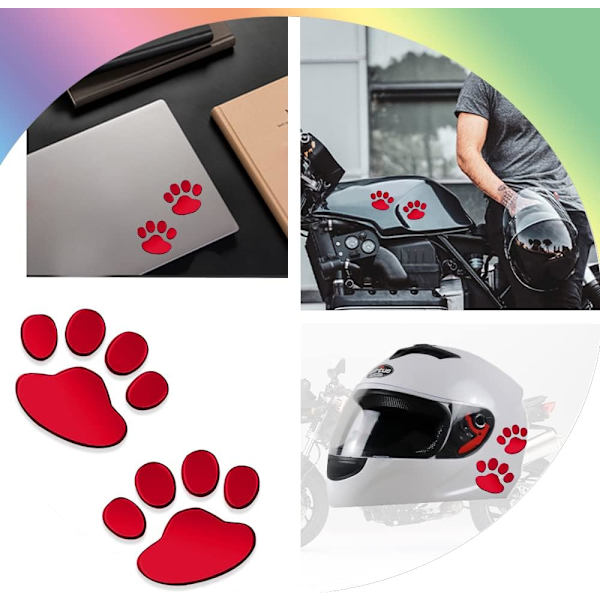 3D Bjørn Hundefotspor Bilsticker Dekal, Auto Bilskilt Dekal Dekorasjon, Fotspor Styling Stickers Dekorasjon (Rød)
