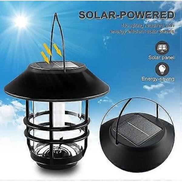 RY-Solarlampor Utomhus Trädgård, Glas och Metall IP65 Vattentät, Flimrande Lågor Vägglyktor, 2-pack Hängande Väggmontering för Uteplats, P