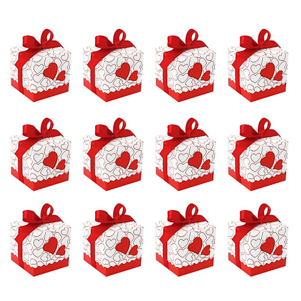 50 stk Hjerteformede Konfektæsker Kvadratiske Chokoladeæsker Gavebeholder Med Bånd Til Bryllup (pink)Rød5X5X5cm Red 5X5X5cm