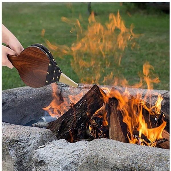 Praktiske Pejsblæsebælger Manuel Træluftblæser til Udendørs Camping BBQ Grill Pejs Pejsværktøjer (Trompet)