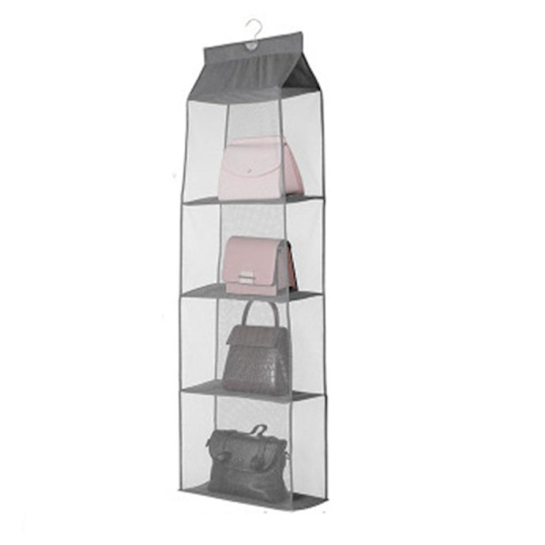 Avtakbar Hengeveske Håndveske Organiserer For Kleskap, Veske Oppbevaring Holder For Garderobe Kleskap Med 4 Hyller Plassbesparende Veske Organiserer Grå Grey