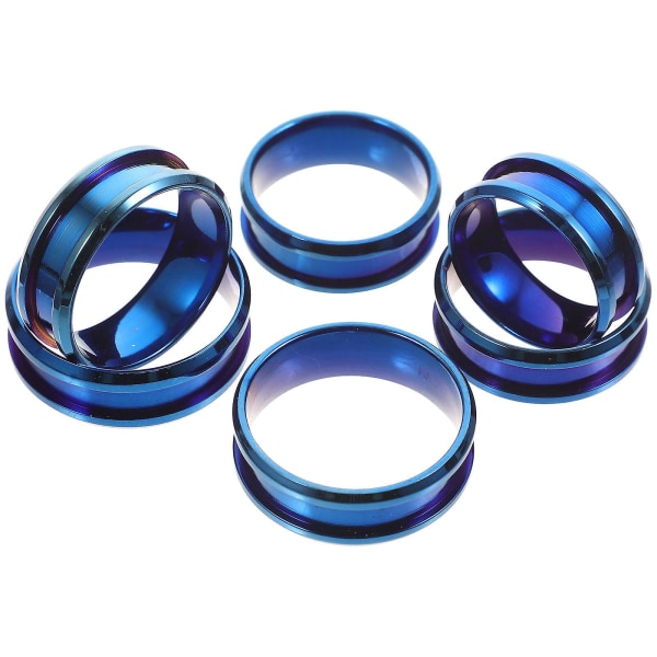 6 stk. Fingerringe i Rustfrit Stål - Riflet Design - Blanke DIY Fingerringe - Blå 2x2cm Blue 2X2cm