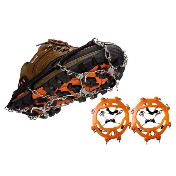 Hikesko med ispigger for grep på snø - 8 pigger for gange, jogging, klatring og fotturer - oransje