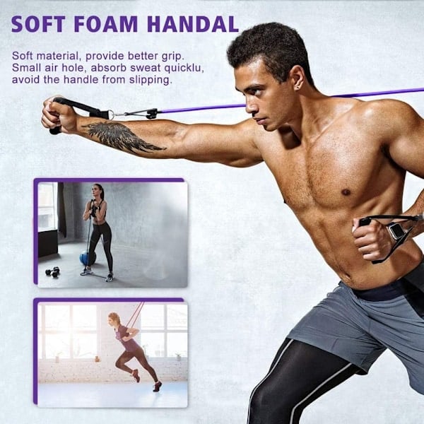 Abdominal Træner Opgradering 3 Rør Pedal Modstandsbånd Elastisk Sit-up Trækreb Lilla_RY