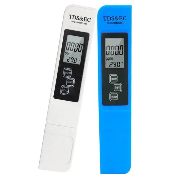 TDS Tester 3-i-1 TDS EC & Temperaturmåler Ultrahøj nøjagtighed Digital Vandkvalitet TDS Tester （Hvid+Blå）