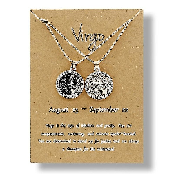 2 st/set Stjärntecken Mynt Kedja Hänge Halsband Födelsedag Par Smycken8 Jungfru 8 Virgo