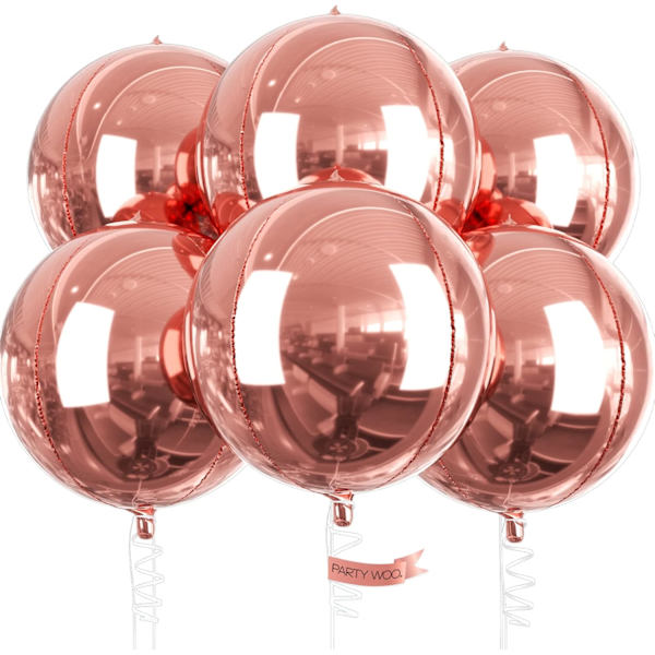Rosegull Ballonger, 6 stk Rosegull Bursdagsdekorasjoner, 18 Tommer 4D Kjempefolie Ballonger, Store Mylar Ballonger for Jentefest