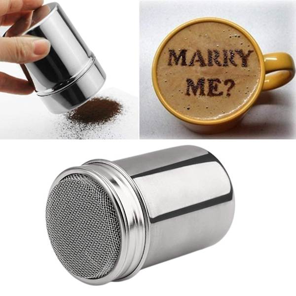 Chokladströare i rostfritt stål Kakao Mjöl Kaffe Kanel Pulver Hink Dammvippa Tank Kök Filter Matlagningsverktyg (3 st, Silver)