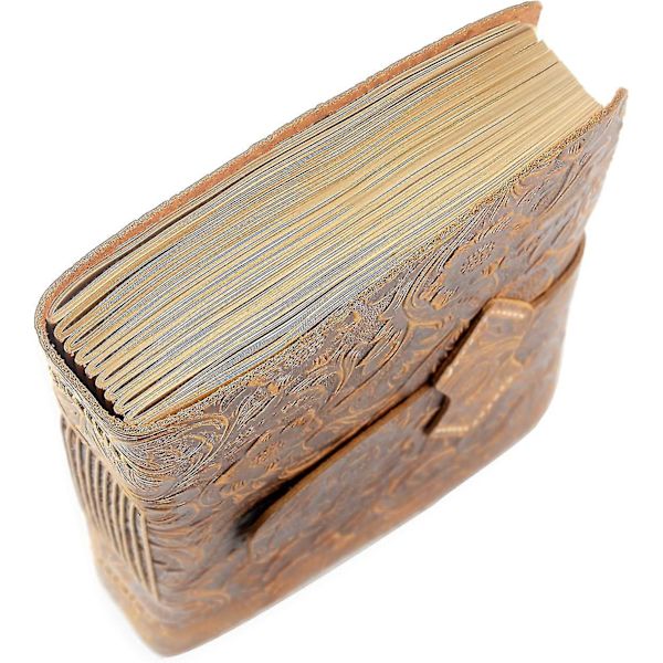 Lærjournal A5 Skriveblokk - Antikk Håndlaget Lærbundet Daglig Notatbok - Blankt Papir Medium 22x15cm, Reise Menn/kvinner/reisende/studenter A