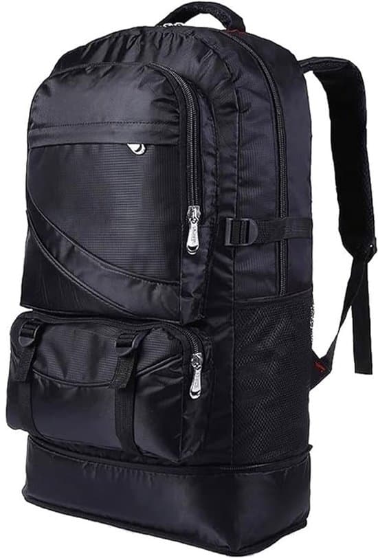 Vivva TREKKO 60L Vandtæt Vandrerygsæk, Holdbar Polyester Rejsedagsæk med Skorum til Camping Trekking, Sort
