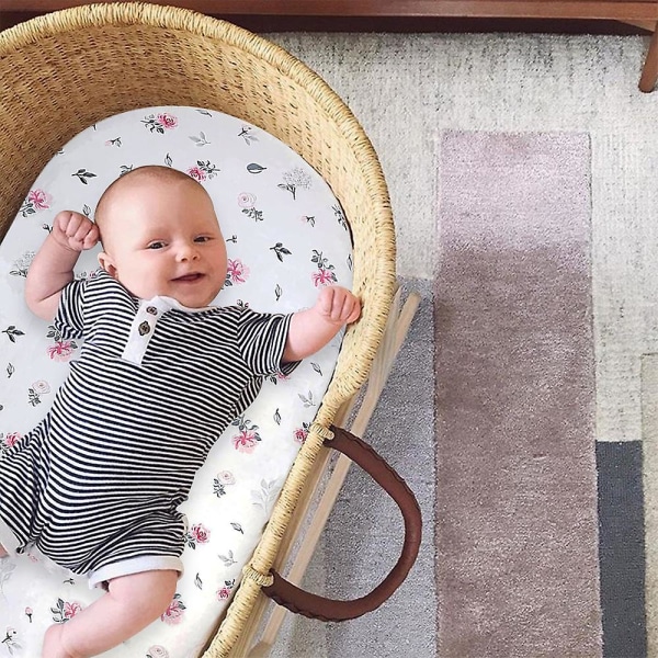 Bassinet Lagen - Strækbar Pasform til Vuggemadras, Til Drenge Piger, Unisex, Ultra Blød Blomster Flowers