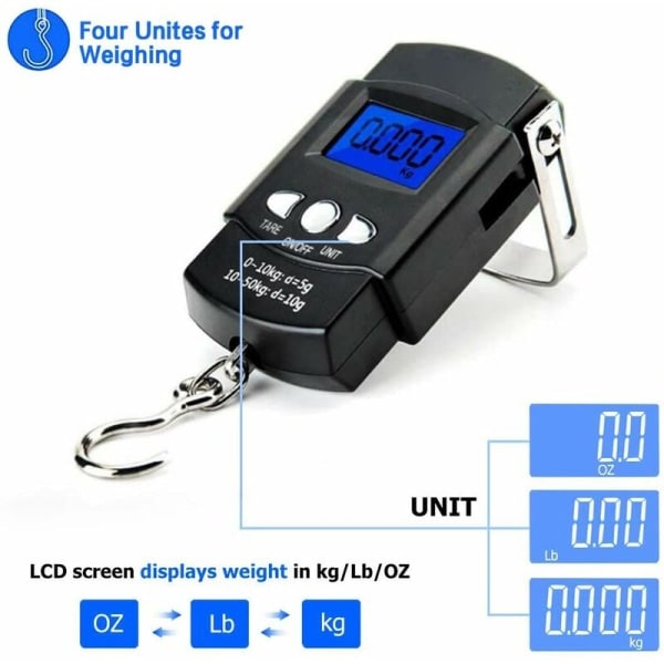 Engelsk (med måttband) våg 50KG/10G bärbar elektronisk våg viktvåg krokvåg måttband