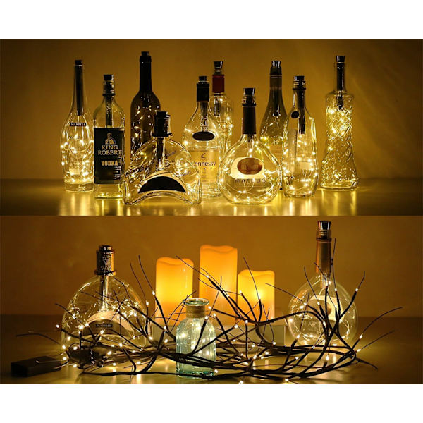 Vinflaska lampa, älvlampa, koppartrådslampa, korkstränglampa, DIY-dekoration, jul, 12 stycken, 1 meter, 10 lampor, varmvit