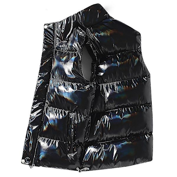 Herrar Stående Krage Vadderad Glansig Väst XL Svart Black XL