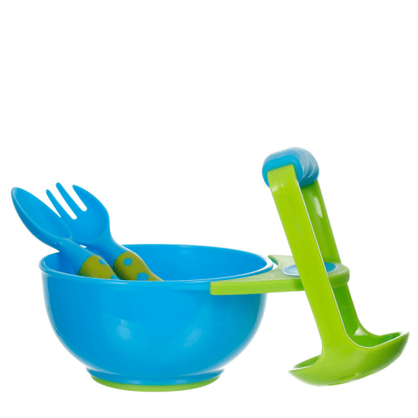 Barns kompletterande slipskål Tvådimensionell sked och gaffel Set med 4 sliphandtag Slipskål och slipstav set
