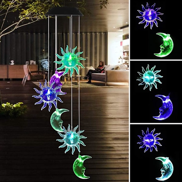 Solcellsdriven Vindspellampa, Färgväxlande LED-Hängande Solcells Vindspel Vattentäta Sollampor för Trädgård Patio Utomhus Dekoration