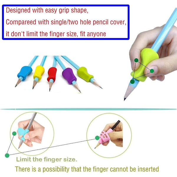 Blyantgreb til Børn Håndskrift Blyantholder til Børn Sæt Komfortable Pennegreb Holder Silikon Pennegreb til Børn Håndskrift, Børnehavebørn Tr