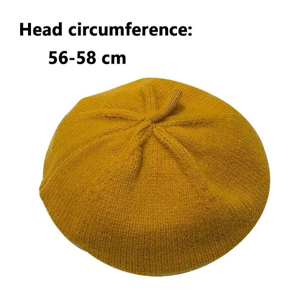 Beretti Naisille, Ranskalaistyylinen Pipo Talvi Muoti Lämmin Villavuori Neulotuppi Retro Pehmeä Puhdas Väri Villikeltainen Yellow
