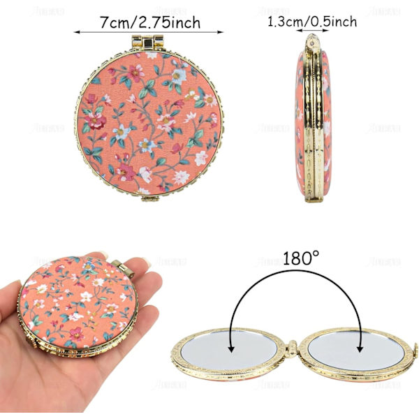 4 Pak Retro Blomster Makeup Spejl Lille Lomme Pung Spejle Skønhed Håndholdt Foldbar Bærbar Rejse Spejl til Kvinder Piger Dame