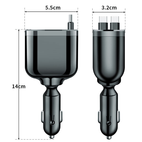RY/Present för Kvinnor Män Billaddare Tillbehör för iPhone och Android Mini Storlek Snabbladdning Infällbar Billaddare Med Kablar C+L Cables