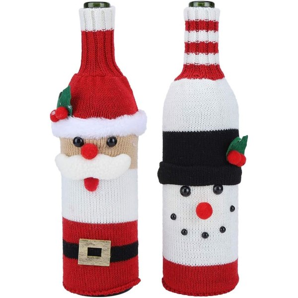 Julevinflaskesett, 2-delt julestrikket genser vinflaskesett, julepynt, festdekorasjoner