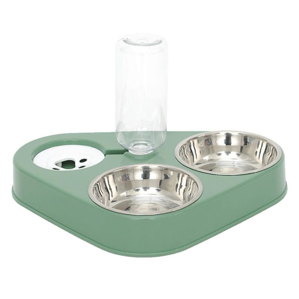 Automatisk vanndispenser for hund og katt uten strøm med matskåler i rustfritt stål Grønn 24,5X24,5X29,5CM Green 24.5X24.5X29.5CM