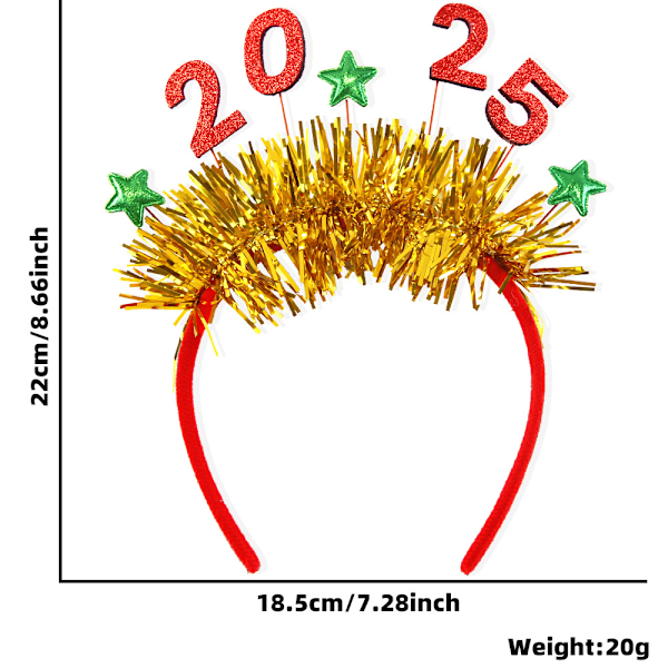 3 stk Hodebånd for kvinner med "Happy New Year", nyttårshatt med stjerner, nyttårspartytilbehør, julegaver