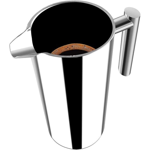 Kaffebryggare - Dubbelväggigt rostfritt stål - Kaffebryggare - Fransk kaffepress - Kaffekanna - Fransk presssystem med filter i rostfritt stål