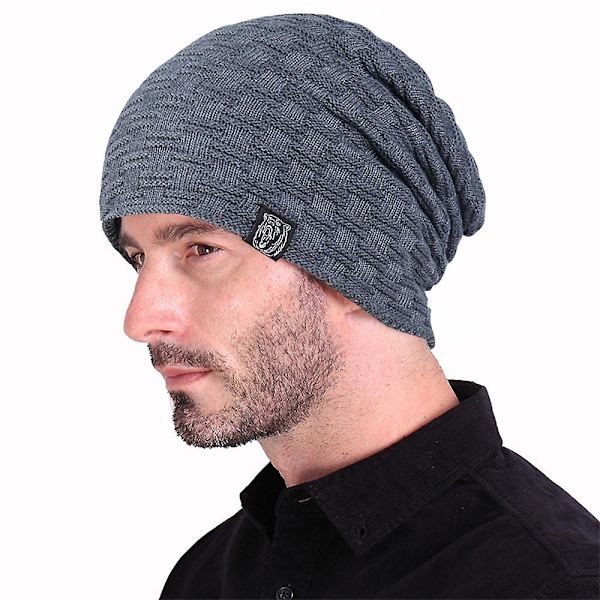 1 st Hat till Män Vinter Varma Hattar Stickad Slouchy Tjock Skallehatt Grå gray