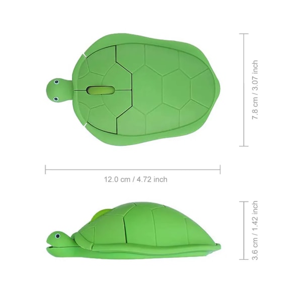 Trådløs Mus Kreativ 3D Søt Dyr Skilpadde Formet Optisk Mus Ledningsbundet Barn Mini Mus 1200DPI for PC Bærbar Datamaskin (Grønn)