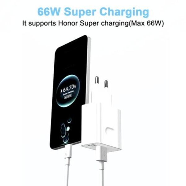 66W Supercharge Hurtiglader for Honor 200 Lite 90 Lite Magic6 Lite, 66W Supercharge Lader med 6A USB C Kabel 1m for Honor Magic6 6Pro Magic7 Lite H