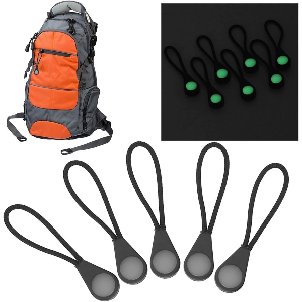 Självlysande dragkedjekläppar, självlysande dragkedjehandtag för bagage, självlysande för utomhusbruk, bergsklättring, camping, 20-pack, svart