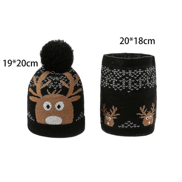 Strikket babylue, skjerfsett, vintervarm beanie for gutter og jenter, svart Black