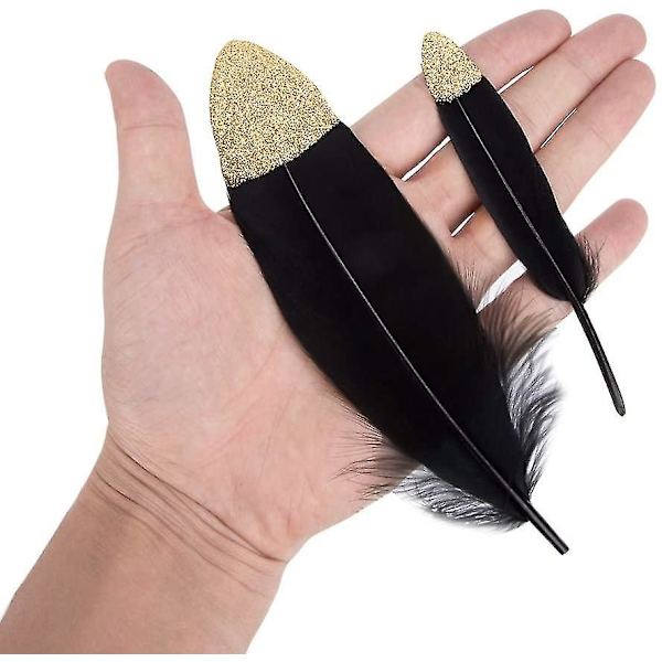 Farverige fjer, 40 stk Guld/sølv Rød/sort Dyppede fjer Dekoration, Ideel 14-20cm