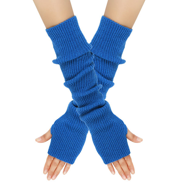 Kashamiirisekoitetut käsivarsinlämmittimet talviset sormittomat käsineet neulotut pipohanskat rannelämmittimet peukalonreiällä naisille blue One size fits all