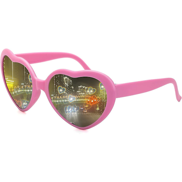 Hjerte Solbriller For Kvinner Menn Festival Party Rave Lysendrende Hjerte Effekt Diffraksjonsbriller Uv400 Beskyttelse Rosa Pink