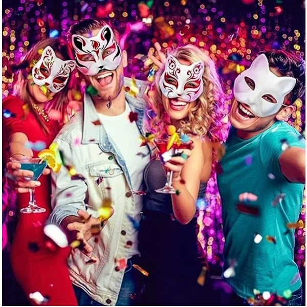 10 st Kattmask för målning, Djurmask DIY Vit Halvmask för Maskerad Barn Rollspel Mask Kostymfest Present