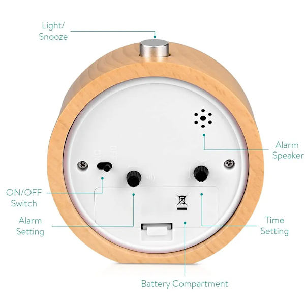 Analog väckarklocka tyst utan tickande, valbara väckningsljud med volymkontroll, nattlampa och snooze, AA-batteridriven (Grön)