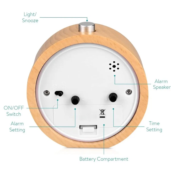 Analog Vekkerklokke Tikkfri Stille, Valgfrie Vekke-lyder med Volumkontroll, Nattslys og Snooze, AA Batteridrevet (Grønn)