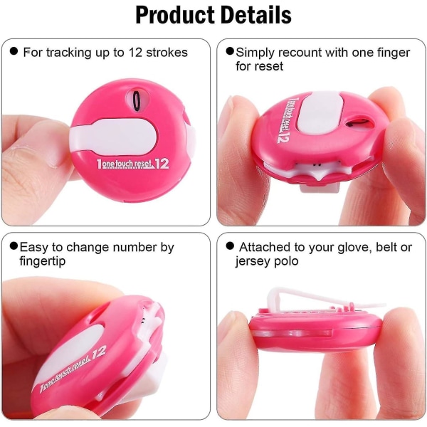 Golf Score Counter Clip, Mini Golf Slagtæller For Kvinder Mænd, One Touch Reset, Tæller op til 12 Slag Pink Pink