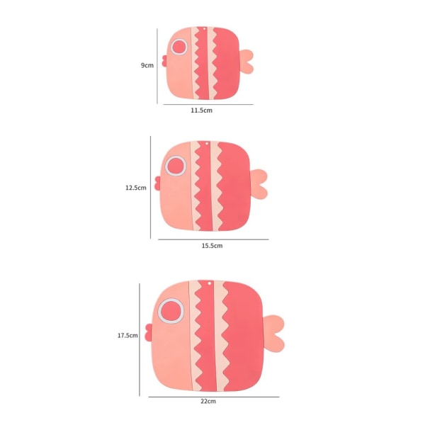 Tyk PVC isoleringspude skridsikker husholdnings skål pude silikone te coaster søde tegnefilm fisk isoleringspude 3 stk (lille + medium + stor, pink)