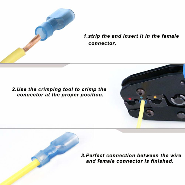 Blå Hon Spade-kontakt 100 st Nylon Elektriska Crimps Terminal-kontakter för Bilhögtalare Bilstereo-kablage