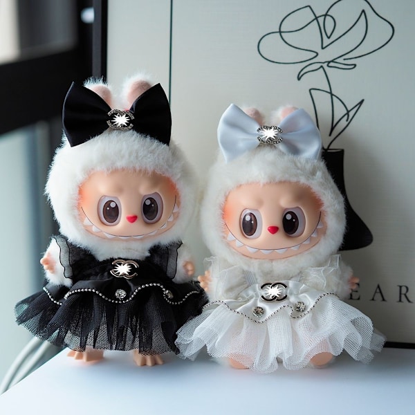 /RYI/Labubu Kläder och Tillbehör Endast, Dockor Ingår Ej, Labubus Original med Klädset för La Bubu Docka #2 black  dress + headdress