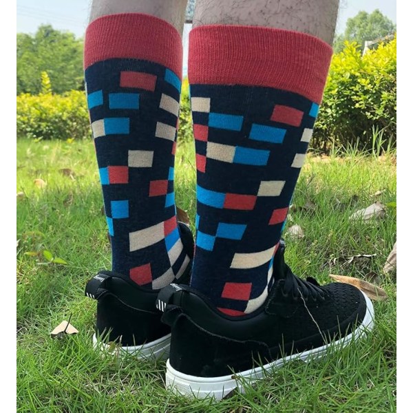Kjole sokker for menn, morsomme fancy fargerik uformelt mønster mannskapssokker