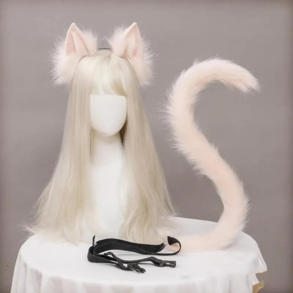 Cat Ears and Tail Set Cosplay Costume Fox Tail til Halloween (Cat Ear/Tail-pulver)