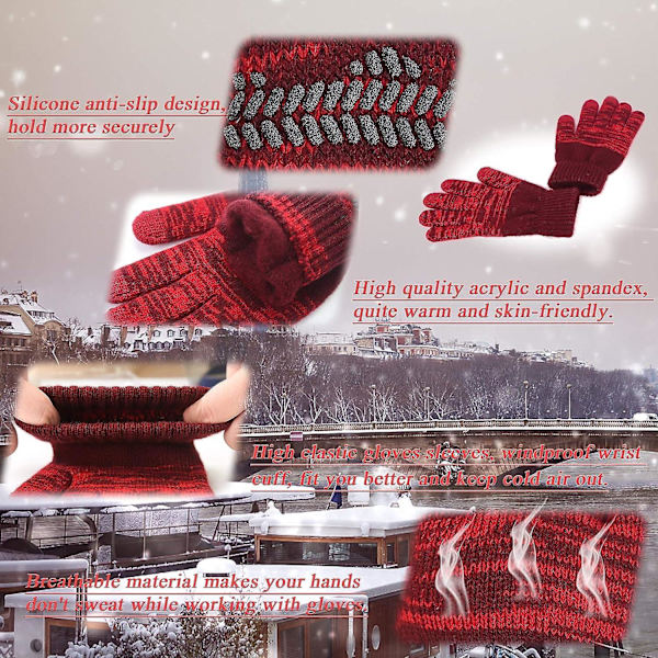 Vinterstickade Vantar, Pekskärm Varma Vantar, Varma Heläckande Fleece Vantar Röda Red