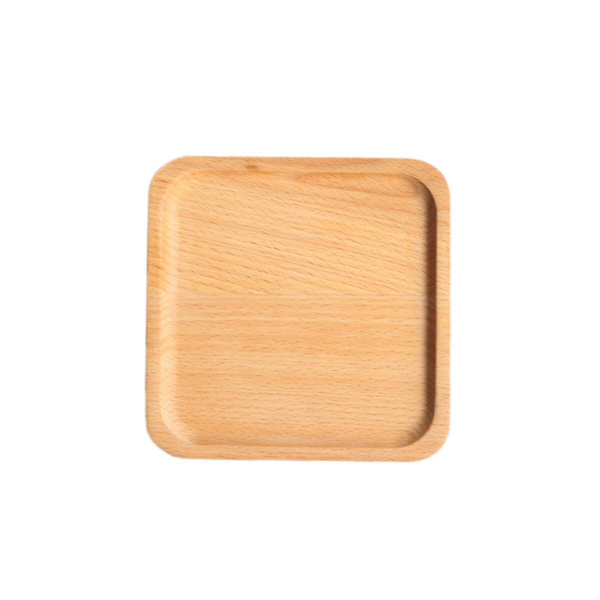 Naturlig Bøk Brett Tre Barn Mat Servering Plate Frukt Brød Brett Retter Snack Plate - 13x13x1.2cm (kvadrat)