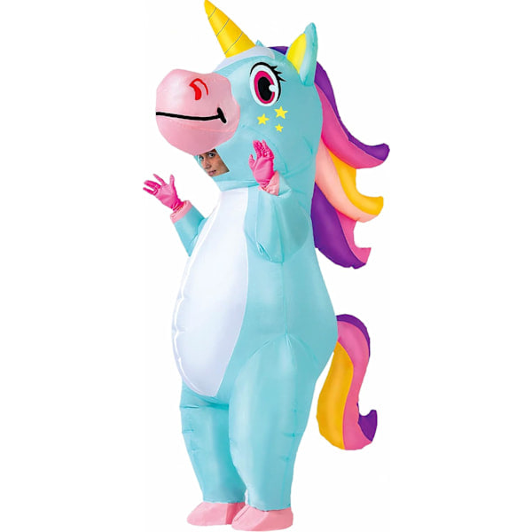 /Ryi/ Inflatable Unicorn Costume - Uppblåsbar helkroppsdräkt med enhörning - Lyxig Halloween-dräkt - Vuxenstorlek (blå)